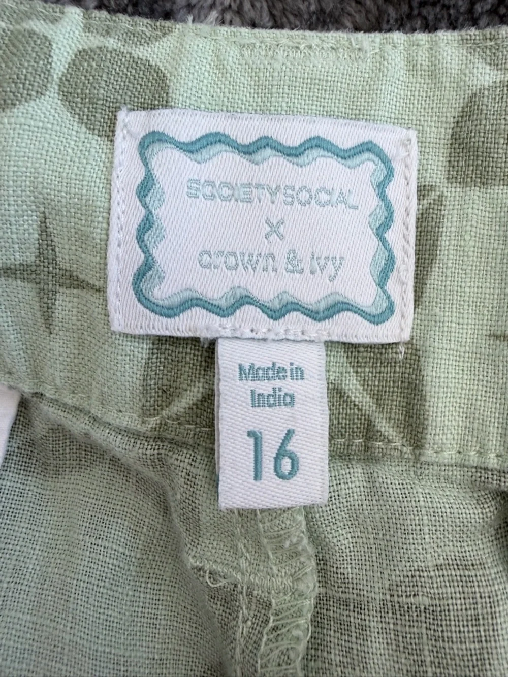 Society Social x Crown & Ivy Linen Blend Cropped Pants Green Coastal Print Sz 16 - Picture 4 of 4
